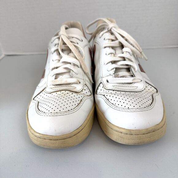 Veja Leather V-10 Lace Up Sneakers White Metallic Pink Shoes Women's 9 (EU 40) - Picture 3 of 9